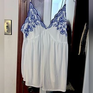 Love on a hanger white tank with blue embroidery size large